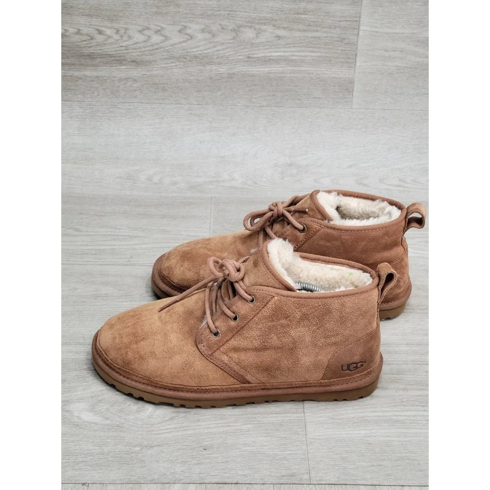 UGG Neumel Chukka Boots Men's 9 Brown Suede Fur Lined Lace Up Ankle Shoes